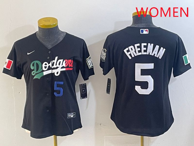 Women Los Angeles Dodgers 5 Freeman Black Game 2025 Nike MLB Jersey style 4038